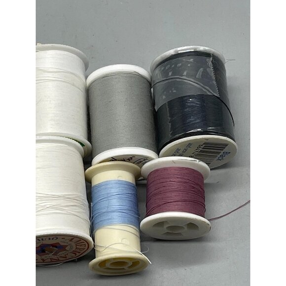 10 spools of polyester thread  varying colors white blue and sizes READ - Picture 5 of 6